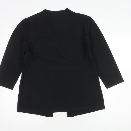 Cotton Traders Women's Black Open Front Kimono 3/4 Sleeve Blouse