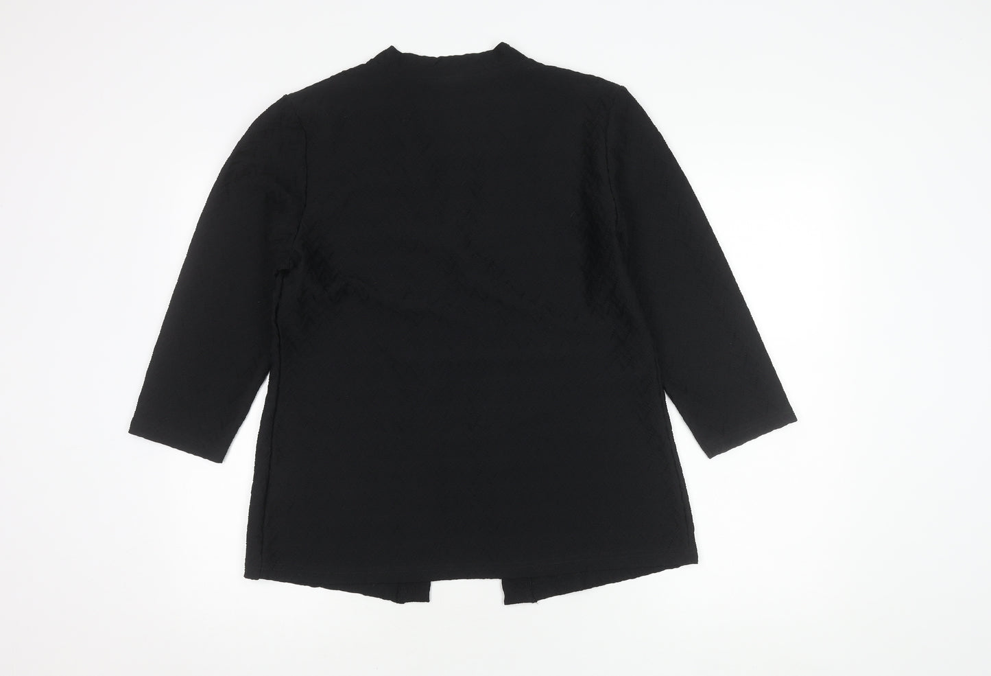 Cotton Traders Women's Black Open Front Kimono 3/4 Sleeve Blouse