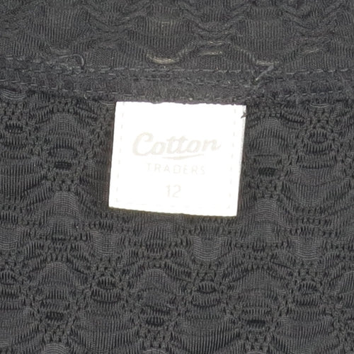 Cotton Traders Women's Black Open Front Kimono 3/4 Sleeve Blouse