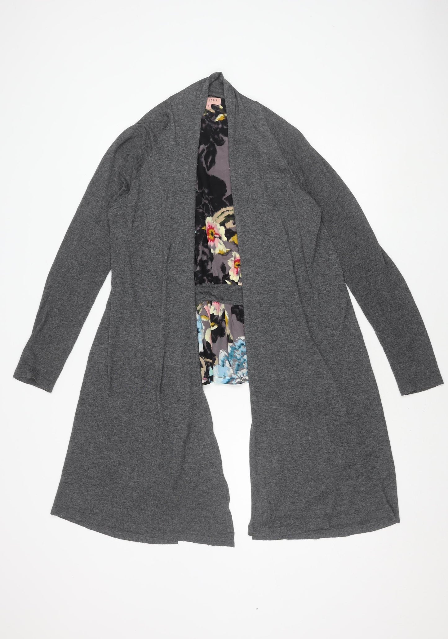 Ted Baker Women's Grey Floral Open Front Cardigan M Viscose