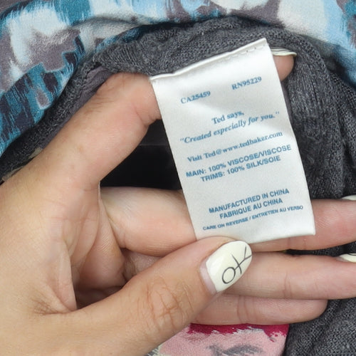 Ted Baker Women's Grey Floral Open Front Cardigan M Viscose