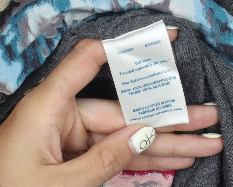 Ted Baker Women's Grey Floral Open Front Cardigan M Viscose