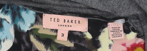 Ted Baker Women's Grey Floral Open Front Cardigan M Viscose