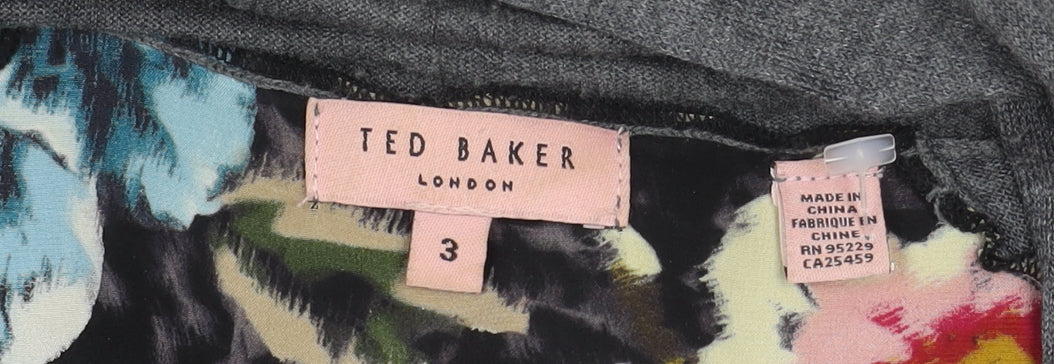 Ted Baker Women's Grey Floral Open Front Cardigan M Viscose