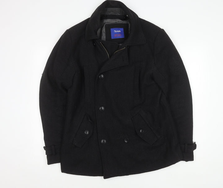Jules Men's Black Wool Pea Coat Size M - Belted Casual Style