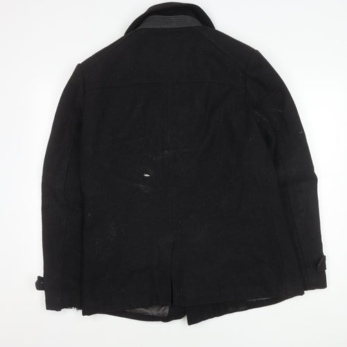 Jules Men's Black Wool Pea Coat Size M - Belted Casual Style