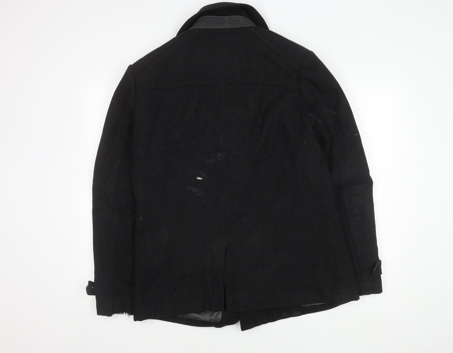 Jules Men's Black Wool Pea Coat Size M - Belted Casual Style