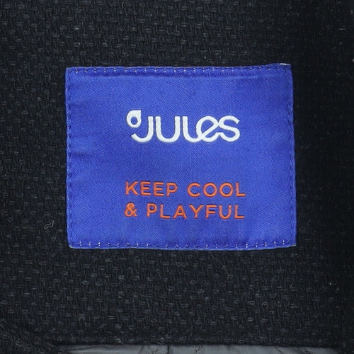 Jules Men's Black Wool Pea Coat Size M - Belted Casual Style