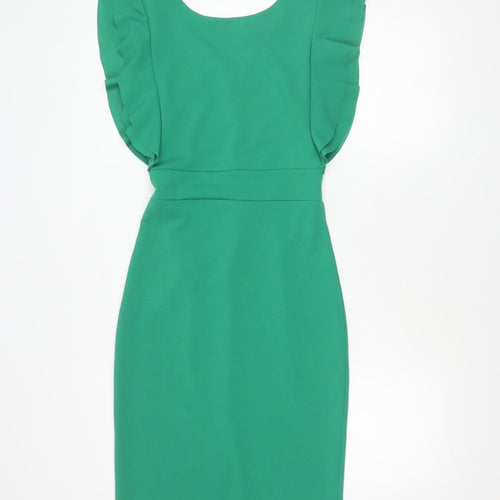 walG Women's Green Sheath Dress Size 10 Ruffle Sleeve