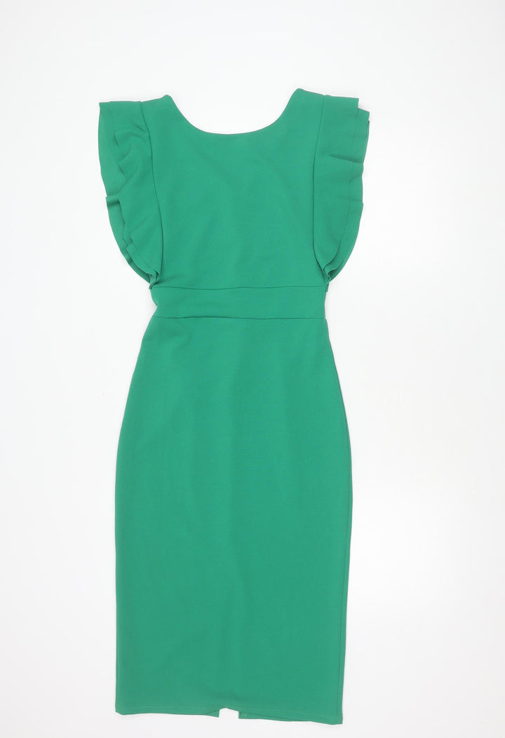walG Women's Green Sheath Dress Size 10 Ruffle Sleeve