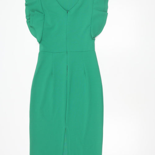 walG Women's Green Sheath Dress Size 10 Ruffle Sleeve