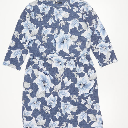 Roman Women's Blue Floral Dress Size 16 with Stretch