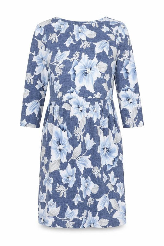 Front view of Roman Women's Blue Floral Dress, size 16, with Stretch