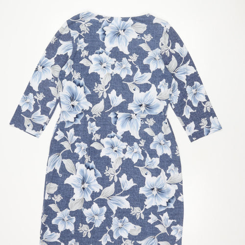 Roman Women's Blue Floral Dress Size 16 with Stretch