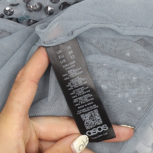 ASOS Women's Grey Sequin Camisole Blouse, Size 16