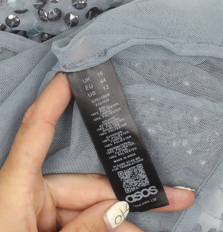 ASOS Women's Grey Sequin Camisole Blouse, Size 16