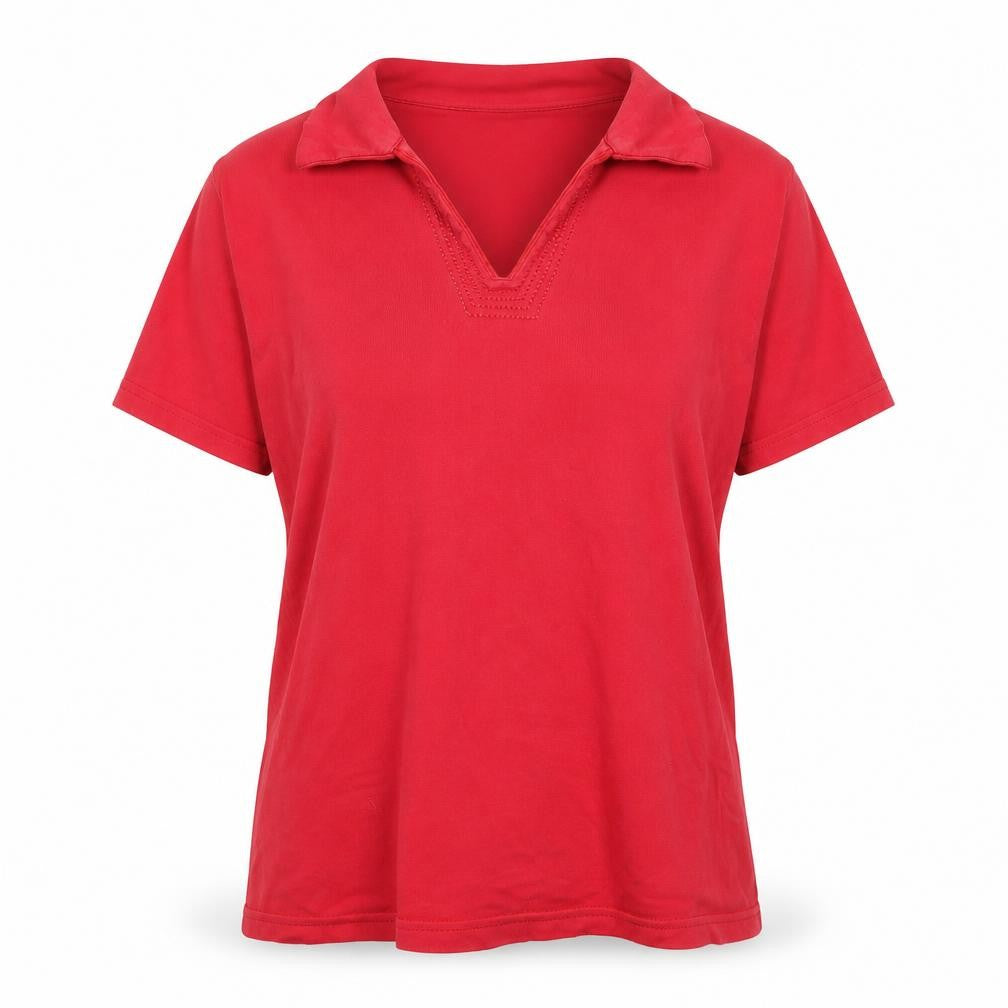 Front view of EWM Pure Classics Women's Red Polo Shirt M