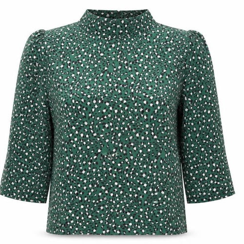 Whistles Women's Green Animal Print High Neck Top