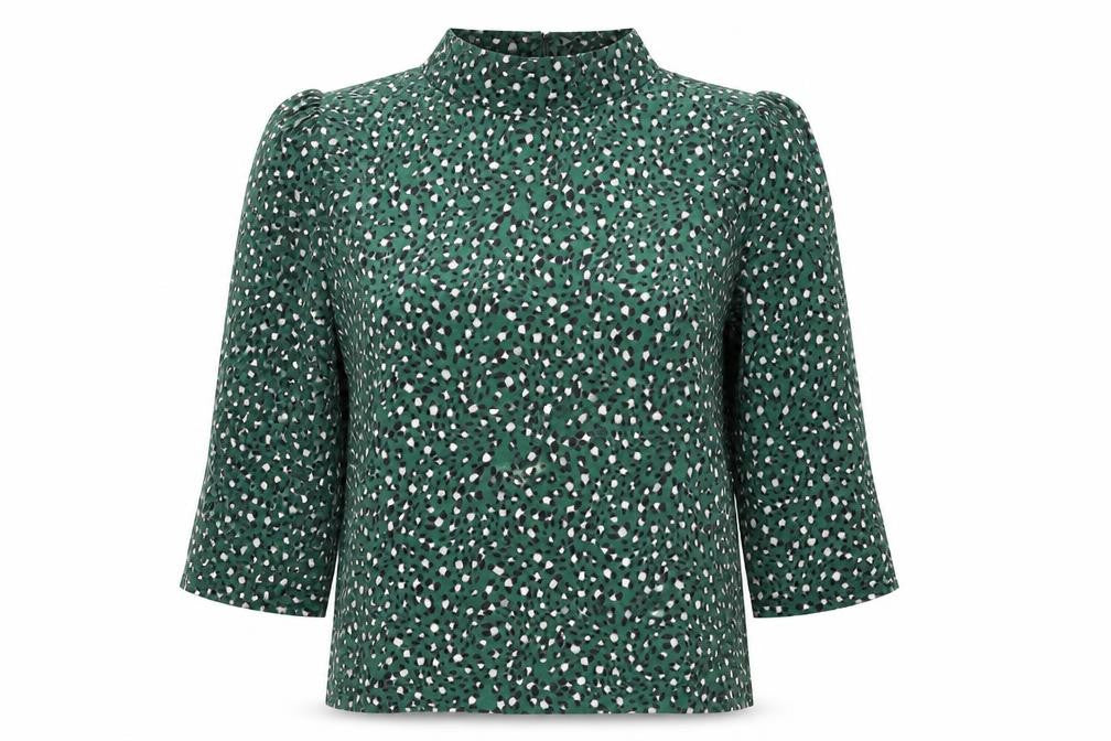 Whistles Women's Green Animal Print High Neck Top