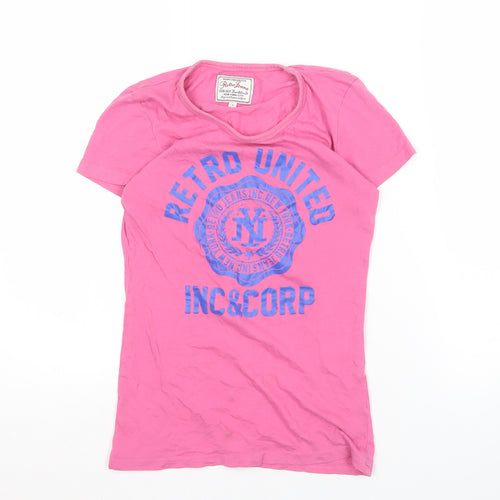 Retro Jeans Women's Pink Cotton T-Shirt, Size S