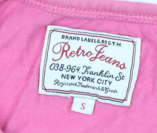 Retro Jeans Women's Pink Cotton T-Shirt, Size S