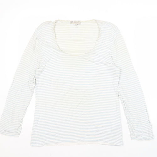 Hobbs Women's White Striped Long Sleeve Top M