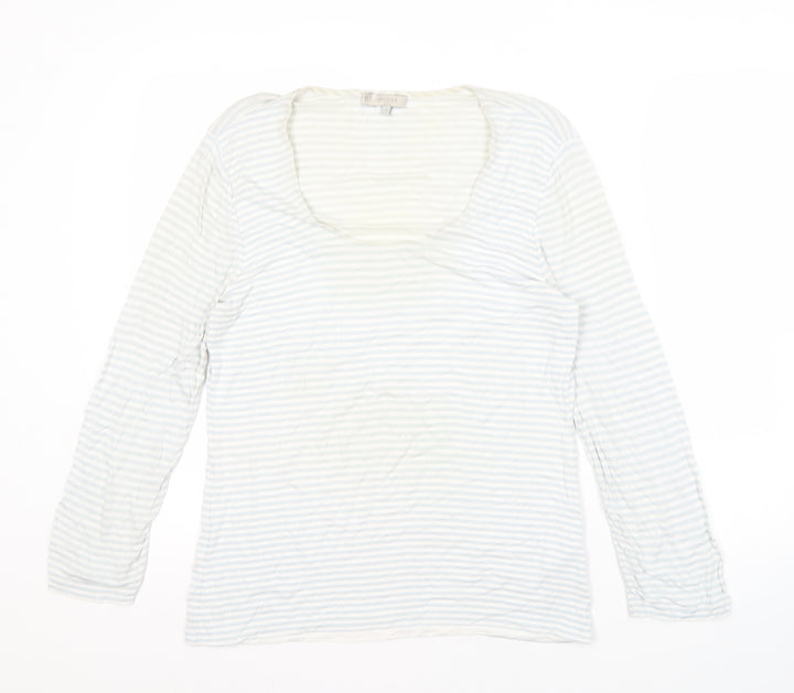 Hobbs Women's White Striped Long Sleeve Top M