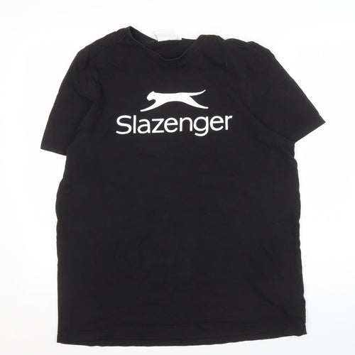 Slazenger Men's Black T-Shirt Medium Crew Neck Logo