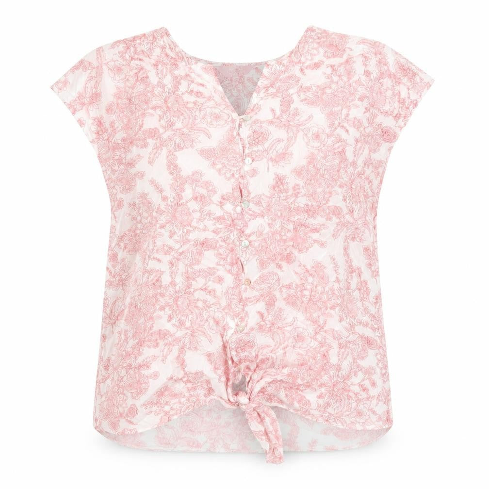 Front view of Phase Eight Women's Pink Floral Blouse, size 8, Viscose