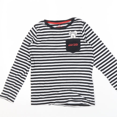 Marks and Spencer Girls' Black Striped Mickey Mouse Long Sleeve Tee