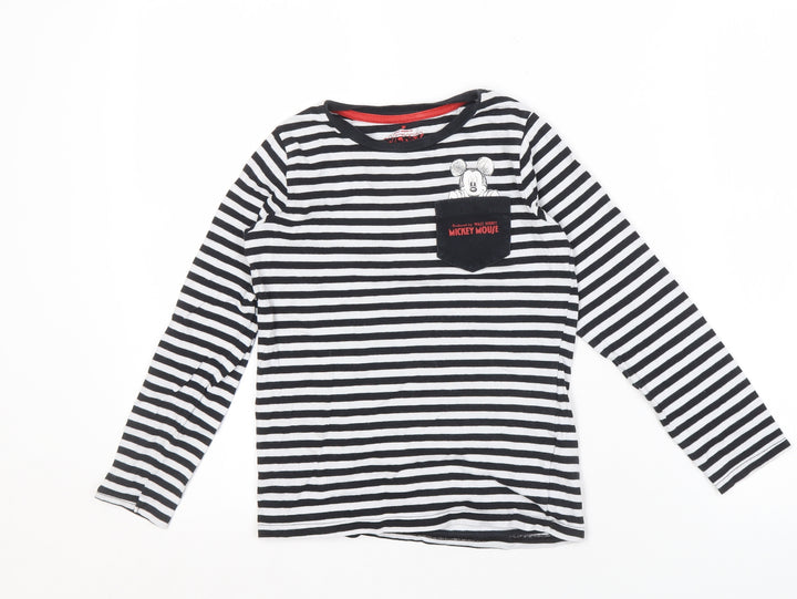 Marks and Spencer Girls' Black Striped Mickey Mouse Long Sleeve Tee