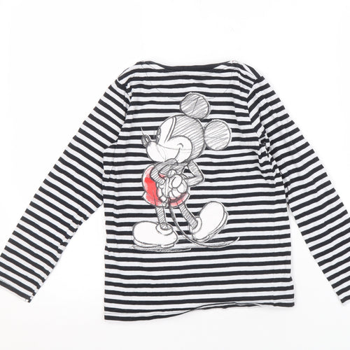 Marks and Spencer Girls' Black Striped Mickey Mouse Long Sleeve Tee