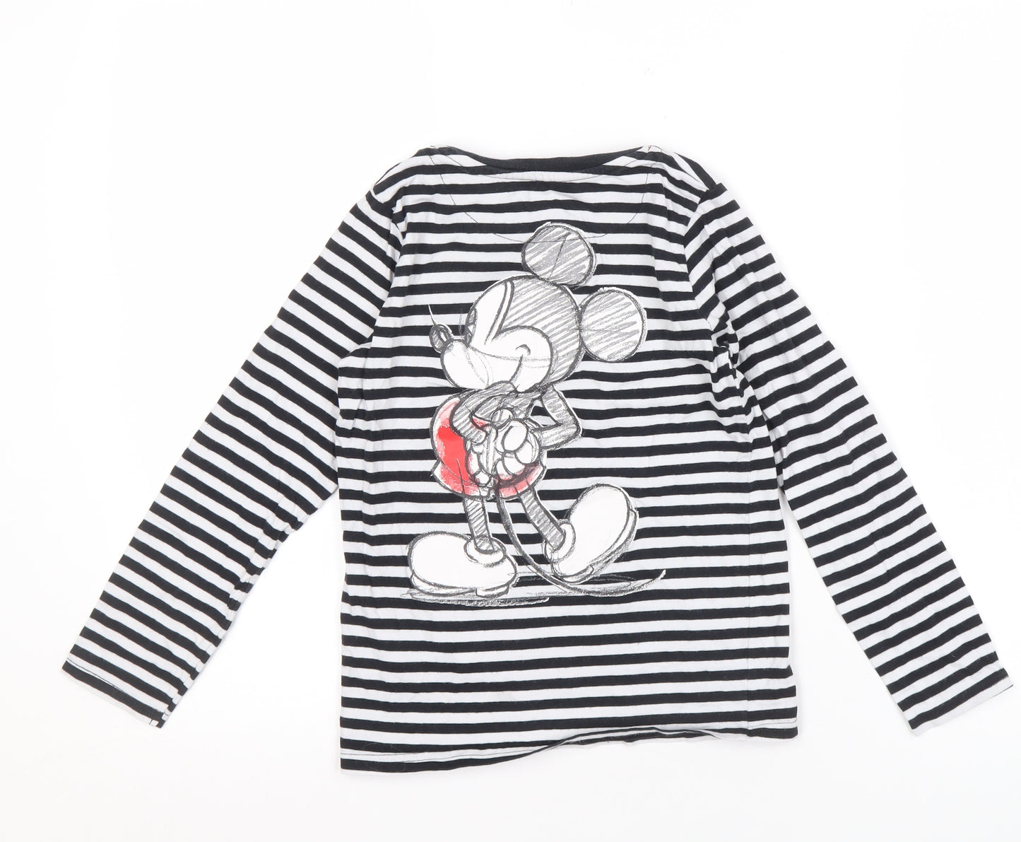 Marks and Spencer Girls' Black Striped Mickey Mouse Long Sleeve Tee