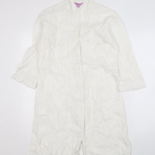Monsoon Women's White 3/4 Sleeve Shirt Dress Size 12