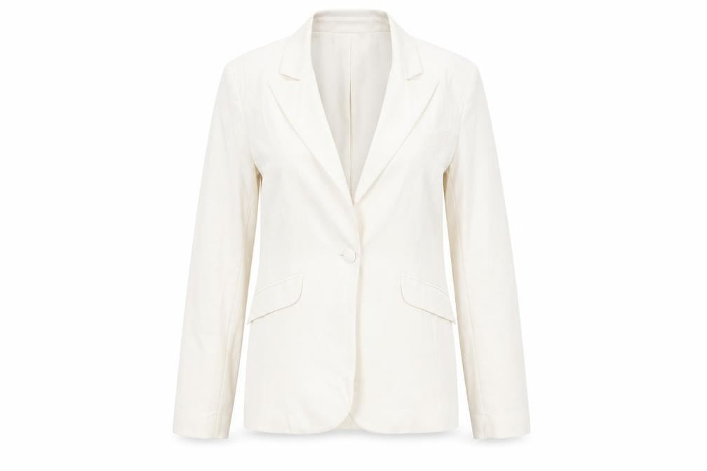 Front view of Warehouse Women White Blazer, size 10, Regular Notch