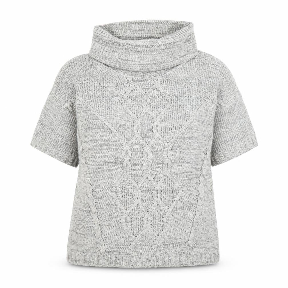 Front view of Oasis Women's Grey Cowl Neck Cable-Knit Pullover