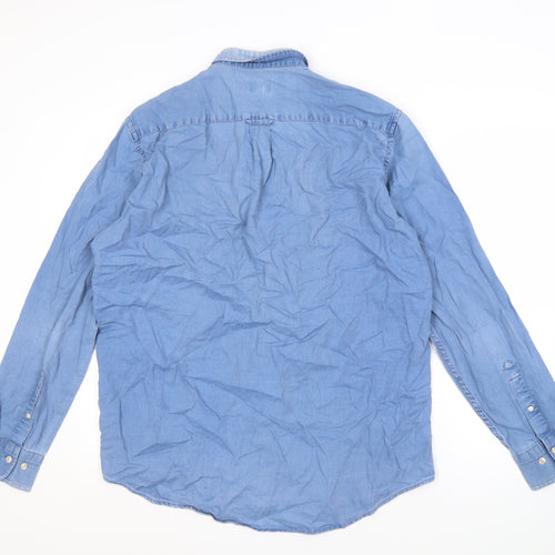 Gant Men's Blue Button-Up Cotton Shirt Long Sleeve L