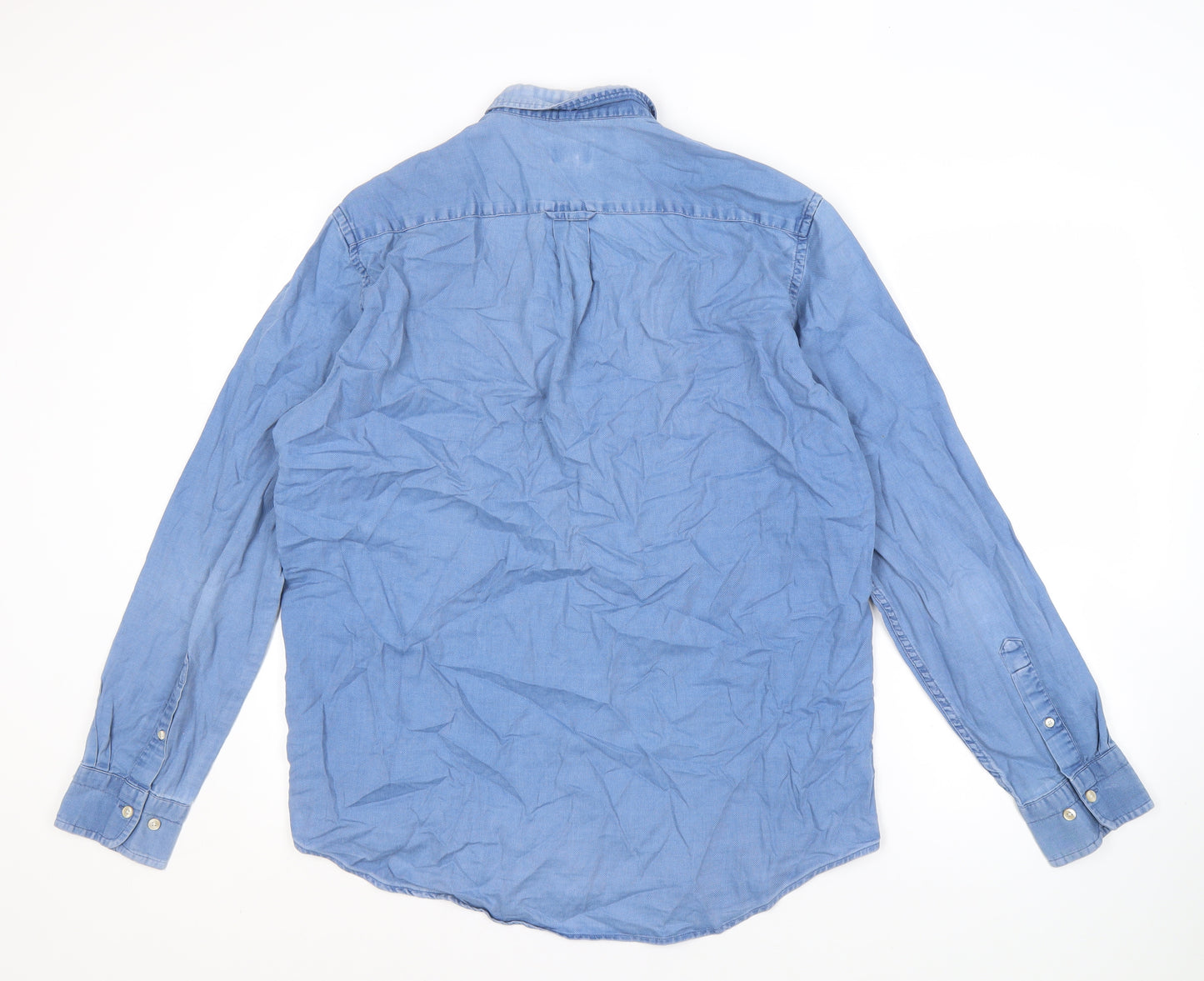 Gant Men's Blue Button-Up Cotton Shirt Long Sleeve L