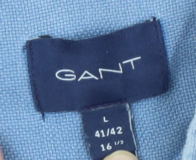 Gant Men's Blue Button-Up Cotton Shirt Long Sleeve L