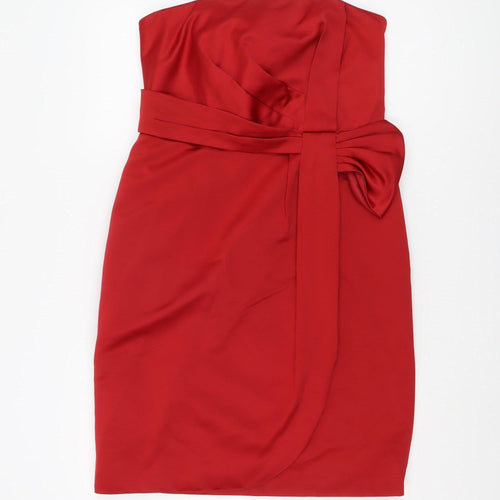 Début Women's Red Knee Length Strapless Pencil Dress