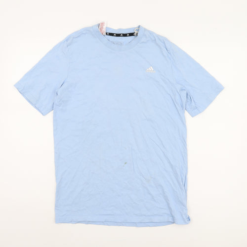 Adidas Boys Blue T-Shirt, Size 176, Logo Accent, Crew Neck