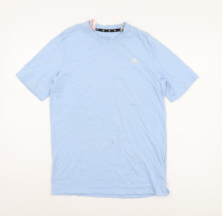 Adidas Boys Blue T-Shirt, Size 176, Logo Accent, Crew Neck
