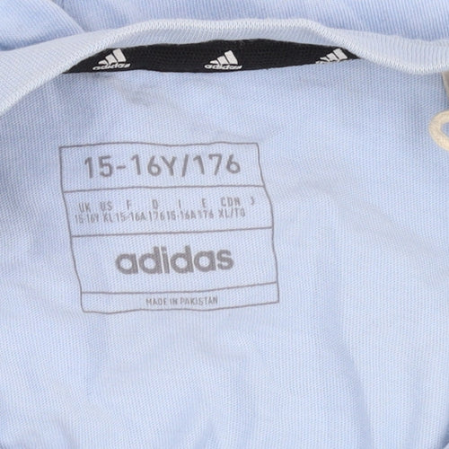 Adidas Boys Blue T-Shirt, Size 176, Logo Accent, Crew Neck