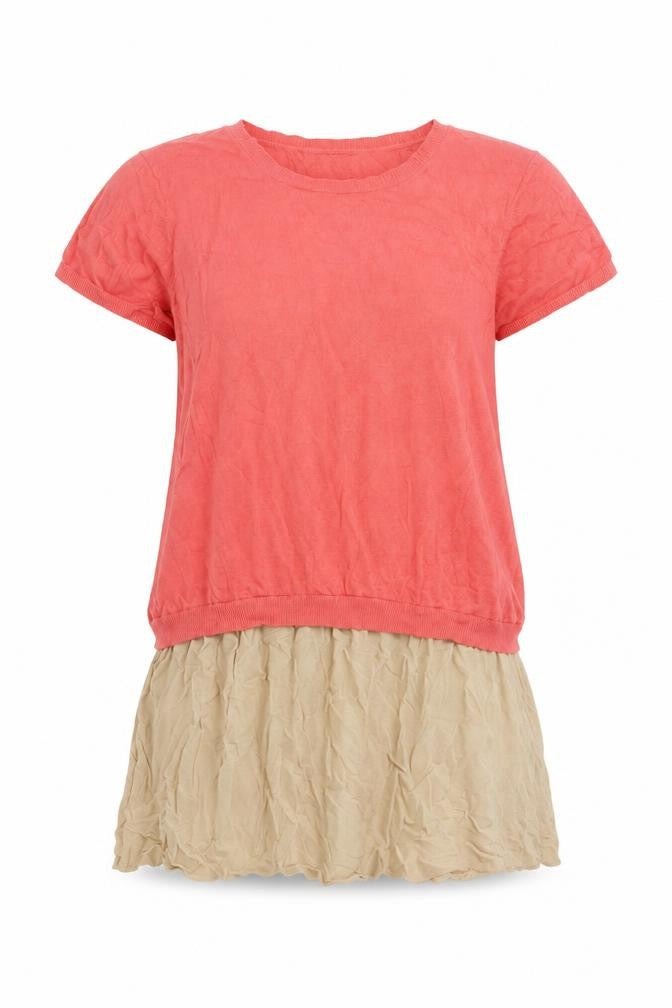 Front view of Hush Women's Pink Beige Knit T-Shirt M/L