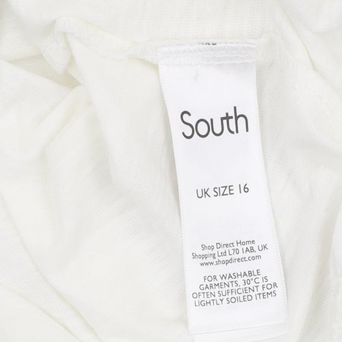 South Women's White T-Shirt Size 16 3/4 Sleeve Cotton