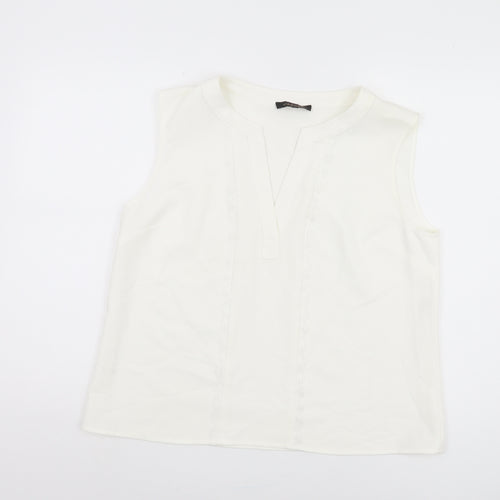 Jaeger Women's Ivory Blouse Size 16 Sleeveless V-Neck