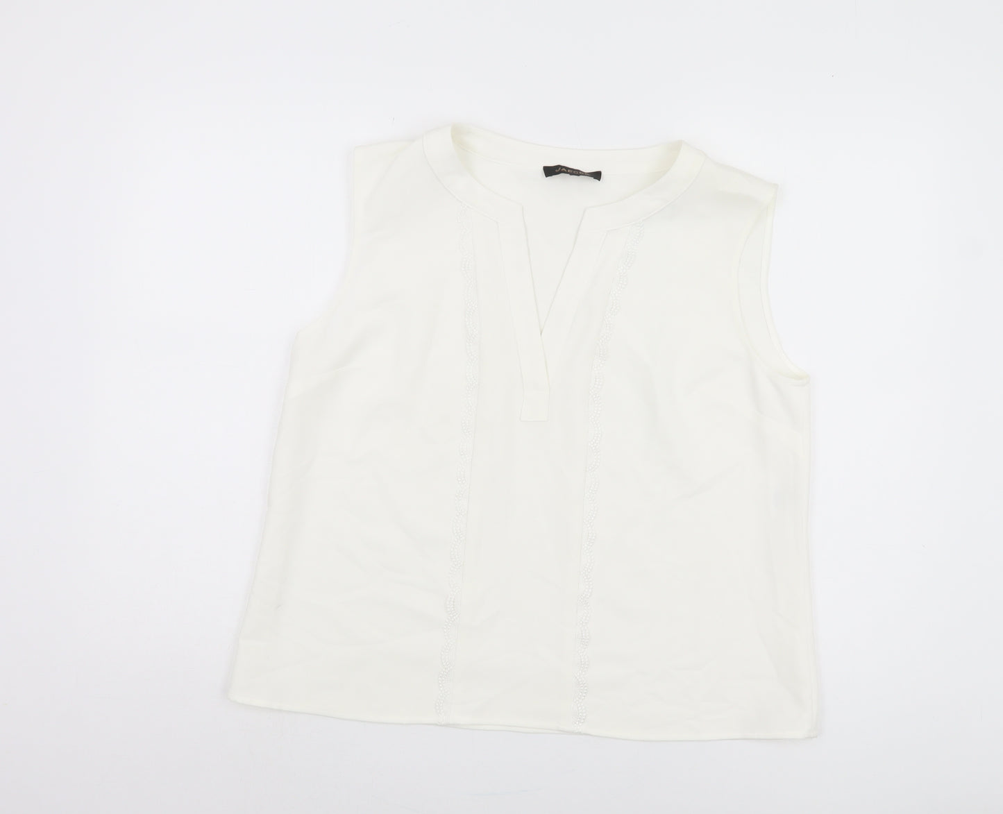 Jaeger Women's Ivory Blouse Size 16 Sleeveless V-Neck