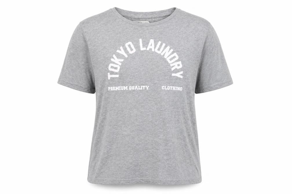 Front view of Tokyo Laundry Women's Grey Crew Neck T-Shirt