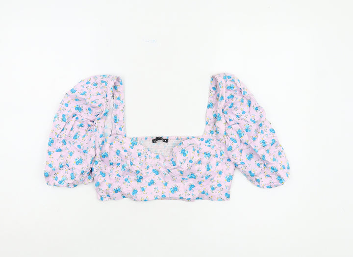 Zara Women's Floral Cropped Blouse, Multicoloured, Size 12