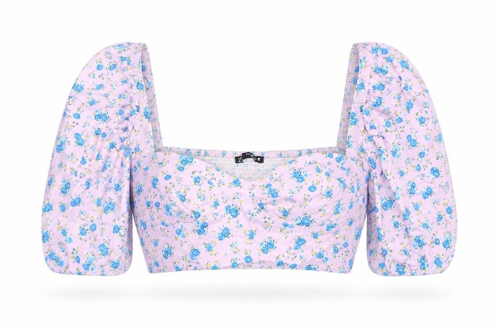 Front view of Zara Women's Floral Cropped Blouse, Multicoloured, size 12